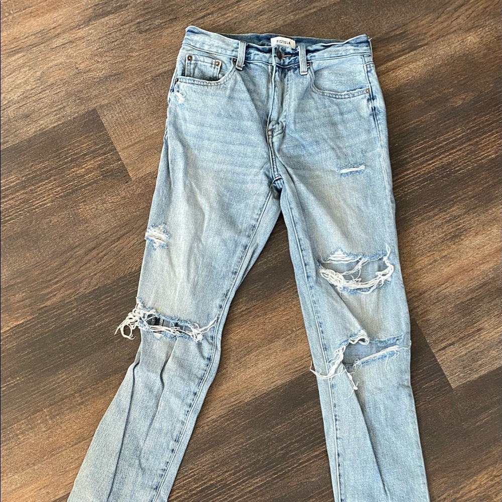 Distressed boyfriend jeans